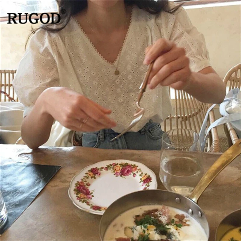 RUGOD 2019 Новое поступление Женская белая рубашка с v образным вырезом короткие