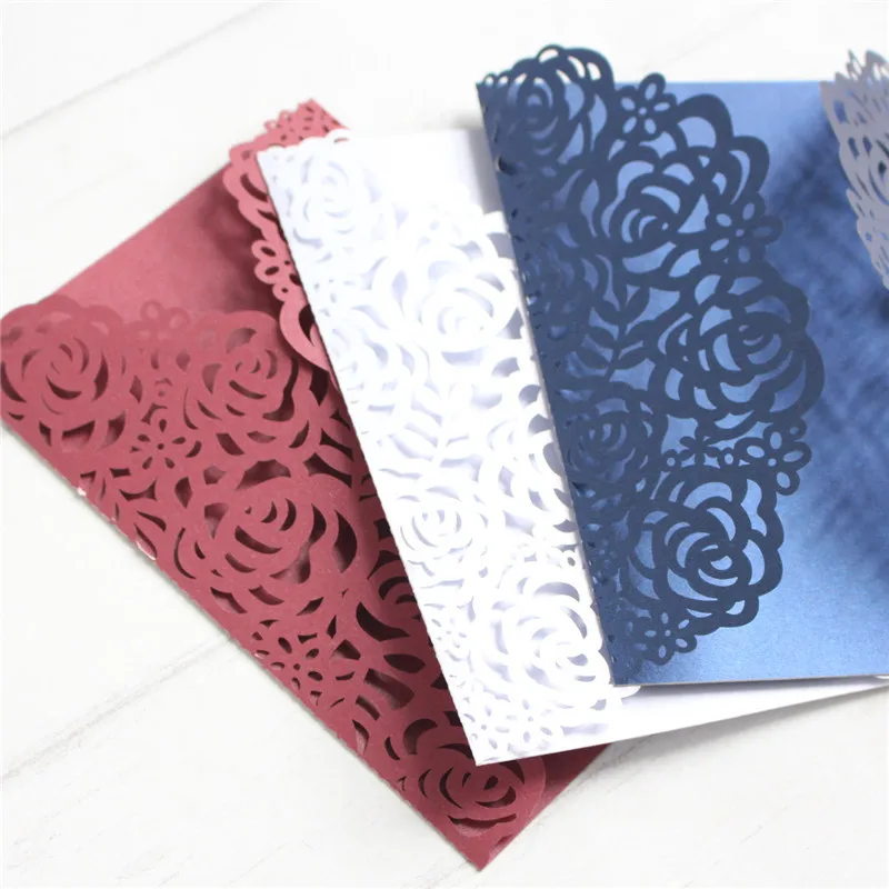 Приглашения на свадьбу бордовые розовые темно-синие белые лазерная резка набор
