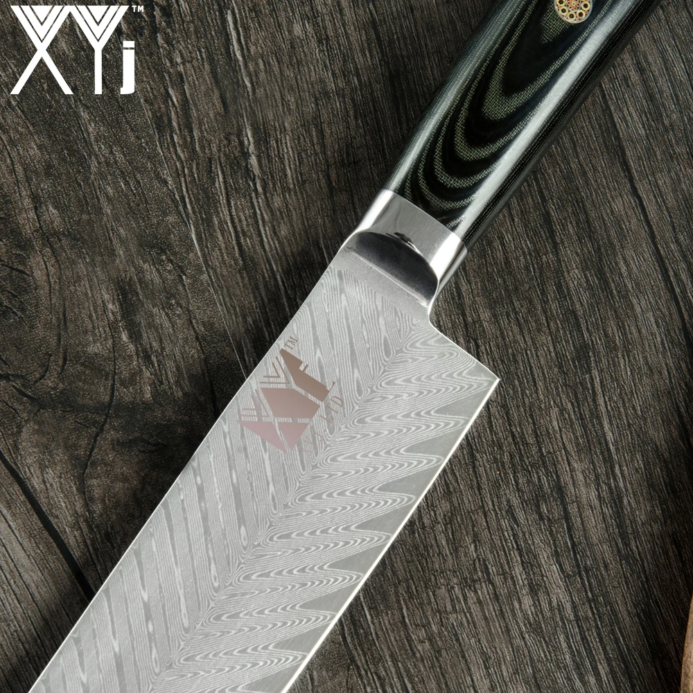 XYj шеф повар Дамасская сталь кухонный нож 8 ''VG10 острое лезвие для