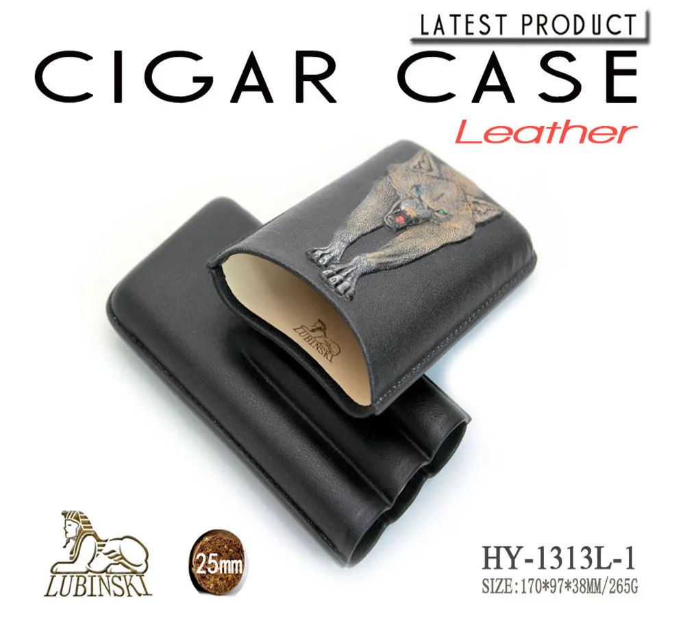 LUBINSKI Black Leather Wolf Cigar Case Humidor Travel Moisturizing Tube Portable Set Hold 3 Pcs Cigars HY-1313L | Дом и сад