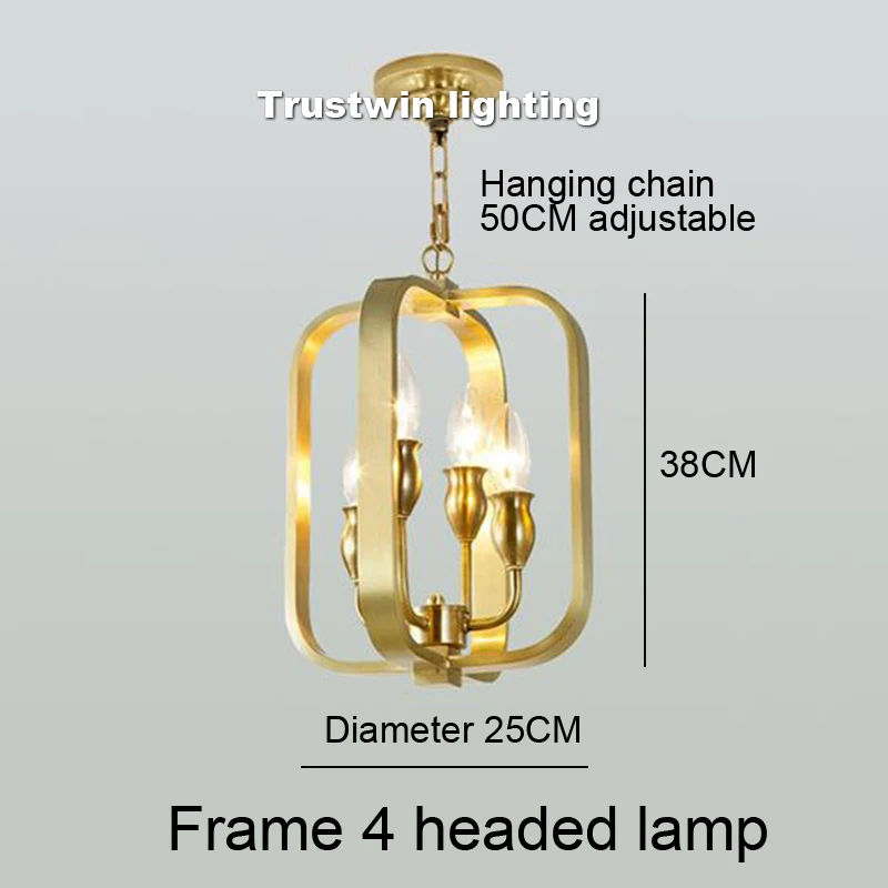 Frame 4 headed light Американский Европейский минимализм медный светодиодный светильник-люстра лампа E14 современный латунный подвесной светильник для фойе столовой гостиной - Цвет абажура: Frame 4 headed light