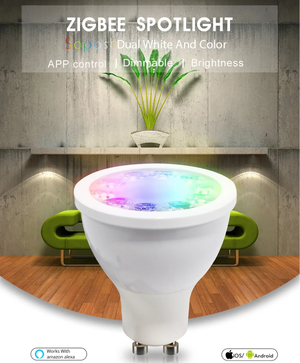 ZIGBEE RGB/CCT белый 5 Вт GU10 лампа RGBW/CW 2700-6500 K светодиодный прожектор AC100-240V zigbee zll работа с alexa puls светодиодный