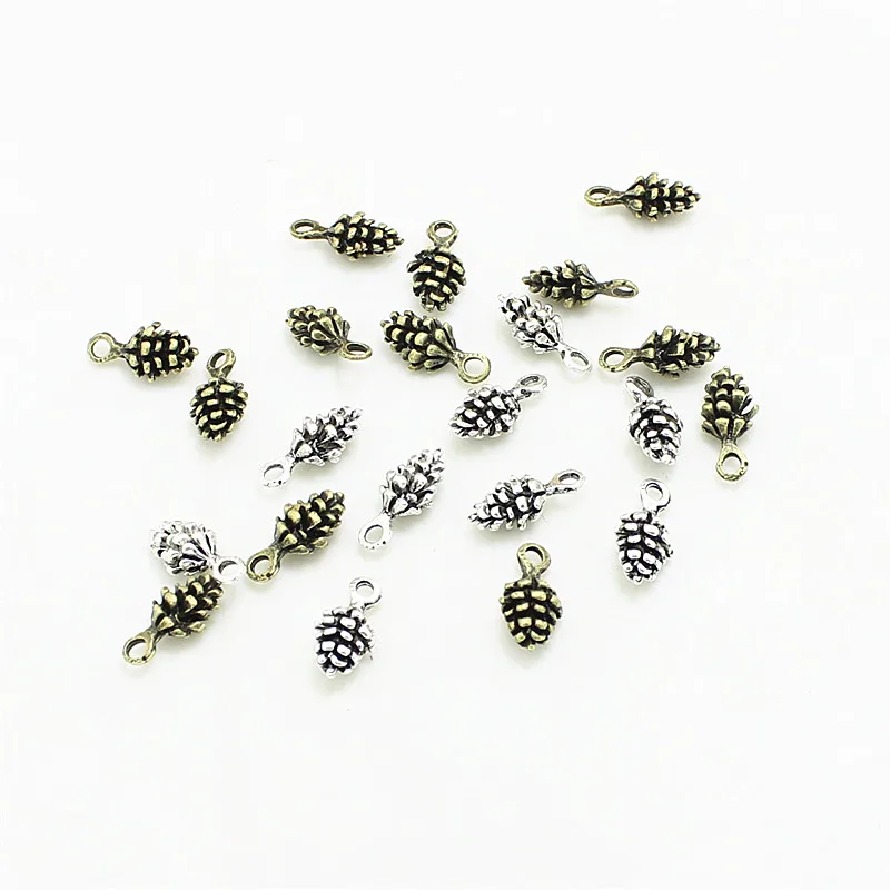 

Sweet Bell 100pcs two color Metal Alloy 5*7*14mm Lovely Christmas Pineal Vintage Pendant Charms Jewelry Components Finding D1020
