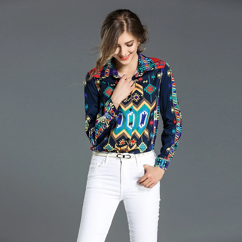 High Quality 2017 Autumn winter long sleeve print shirt women elegant office blouse slim top work wear OL shirts |