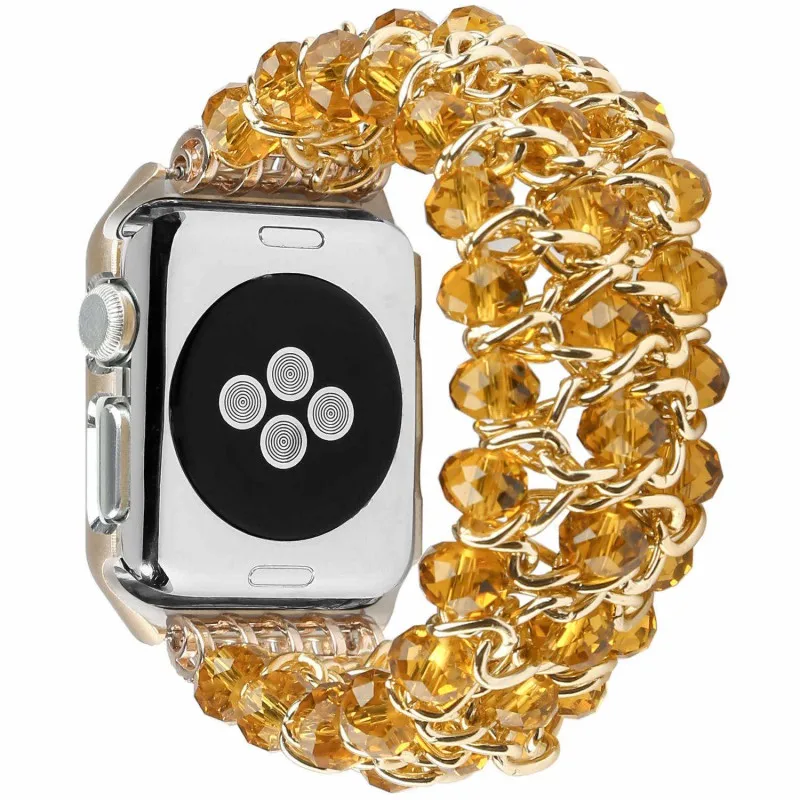 Для женщин агат стрейч браслет для Apple Watch группа 38/42 мм изделия ремешок для iWatch серии 3 2 1 ремень w Bling Защитная крышка