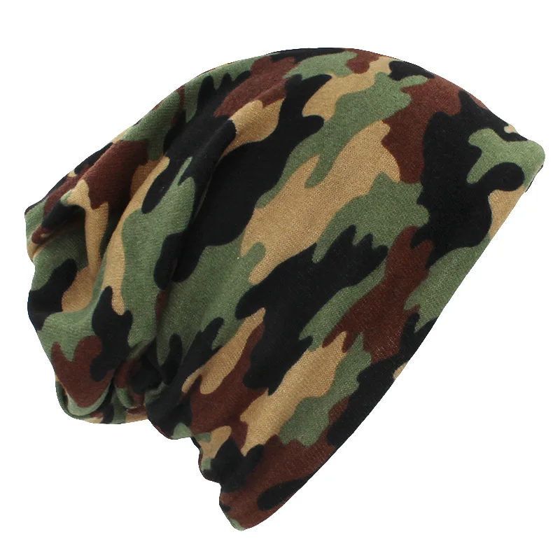 LOVINGSHA осень зима тонкий многофункциональный для женщин Skullies шапочки Камуфляжный дизайн шапки для мужчин Мода Feminino шарф HT110 - Цвет: A