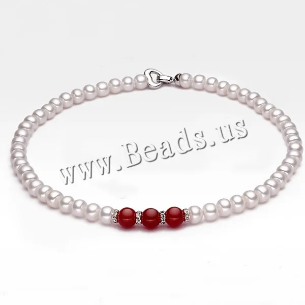 Free shipping!!!Natural Freshwater Pearl Necklace Love with rhinestone brass spacer &amp Red Agate | Украшения и аксессуары