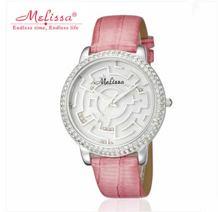Pink MELISSA, дизайнер, лабиринт, часы, роскошные кристаллы, женские часы, Япония, кварцевые, качественные, наручные часы, кожа, Feminino Montre, F11460 - Цвет: Pink