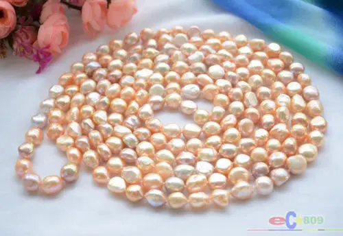 

Natural 100" 10mm pink lavender baroque freshwater pearl necklace