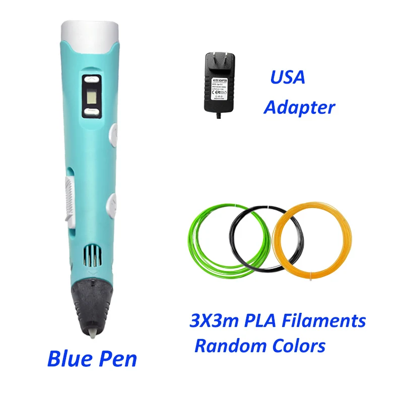 USA-Blue-9m PLA KidsTime 3D Ручка принтер 3D Рисование строк печати карандаш с красочными PLA нити для детей DIY подарки для детей - Цвет: USA-Blue-9m PLA