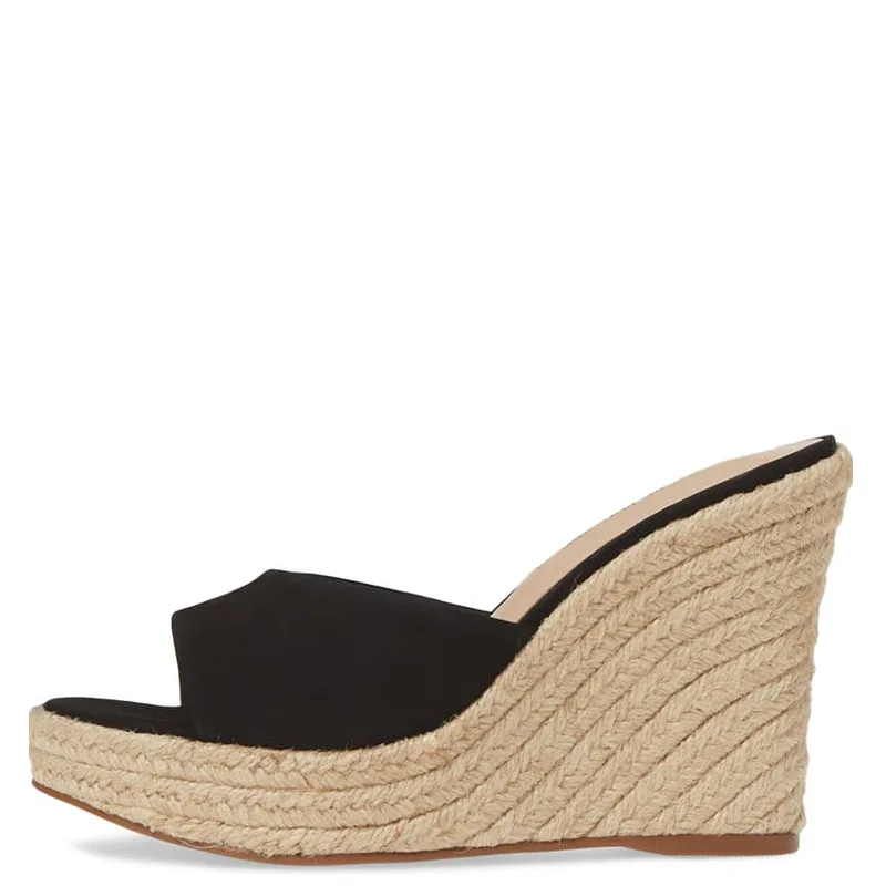 Туфли на высокой танкетке цвет черный белый эспадрильи Босоножки платформе