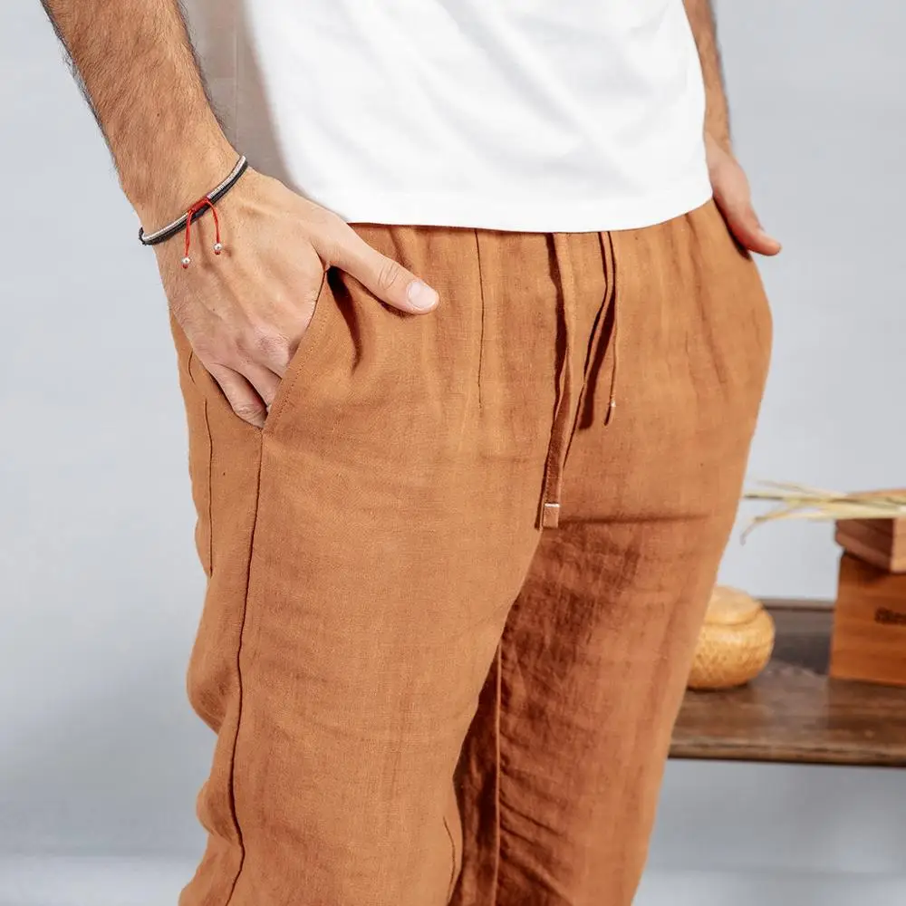 Демисезонные мужские брюки SIMWOOD штаны из 100% льна длиной до щиколотки с эластичным