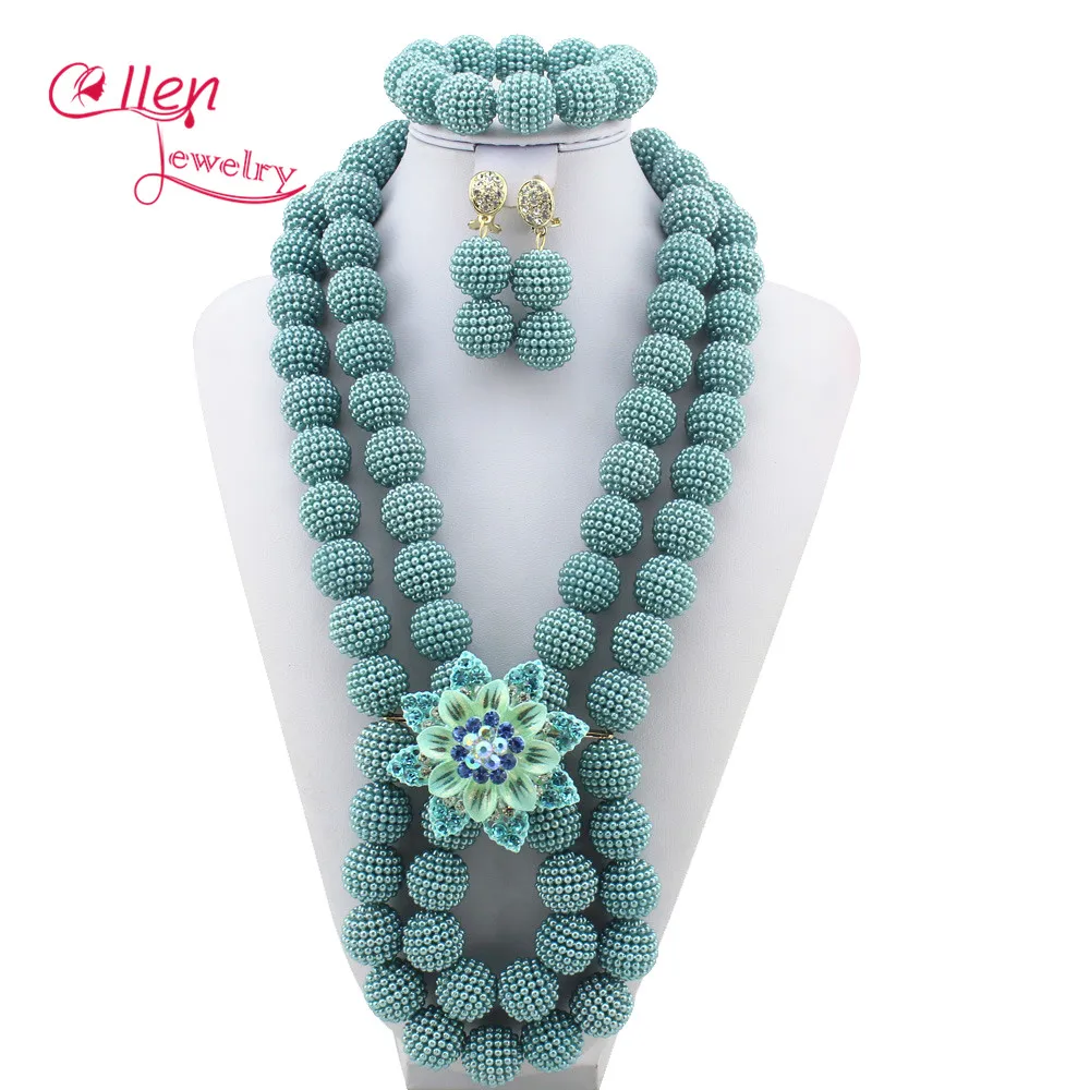 Pretty nigerian wedding Crystal Beads African Beads Jewelry Set For Women dubai beaded necklace set W9337