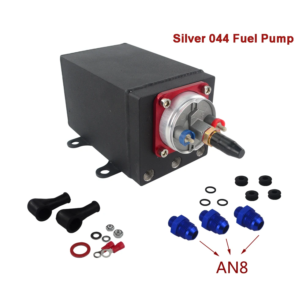 AN8 Silver fuel pump 60 мм порт топливный насос перенапряжения бак маслоуловитель совместим с 044 топливный насос или 380 л/ч черный PQY топливный насос AN6 AN8 AN10 фитинг - Цвет: AN8 Silver fuel pump