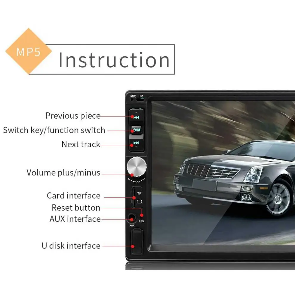 

7 Inch 2 DIN Bluetooth In Dash Touch Screen Car Video FM Radio Stereo Player Support Mirror Link for iPhone and Android/Aux In