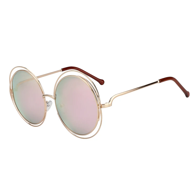 Gold w pink mirror Высококачественный элегантный круглый проволочный каркас солнцезащитные очки Для женщин градиентные очки оттенки негабаритных очки - Цвет линз: Gold w pink mirror