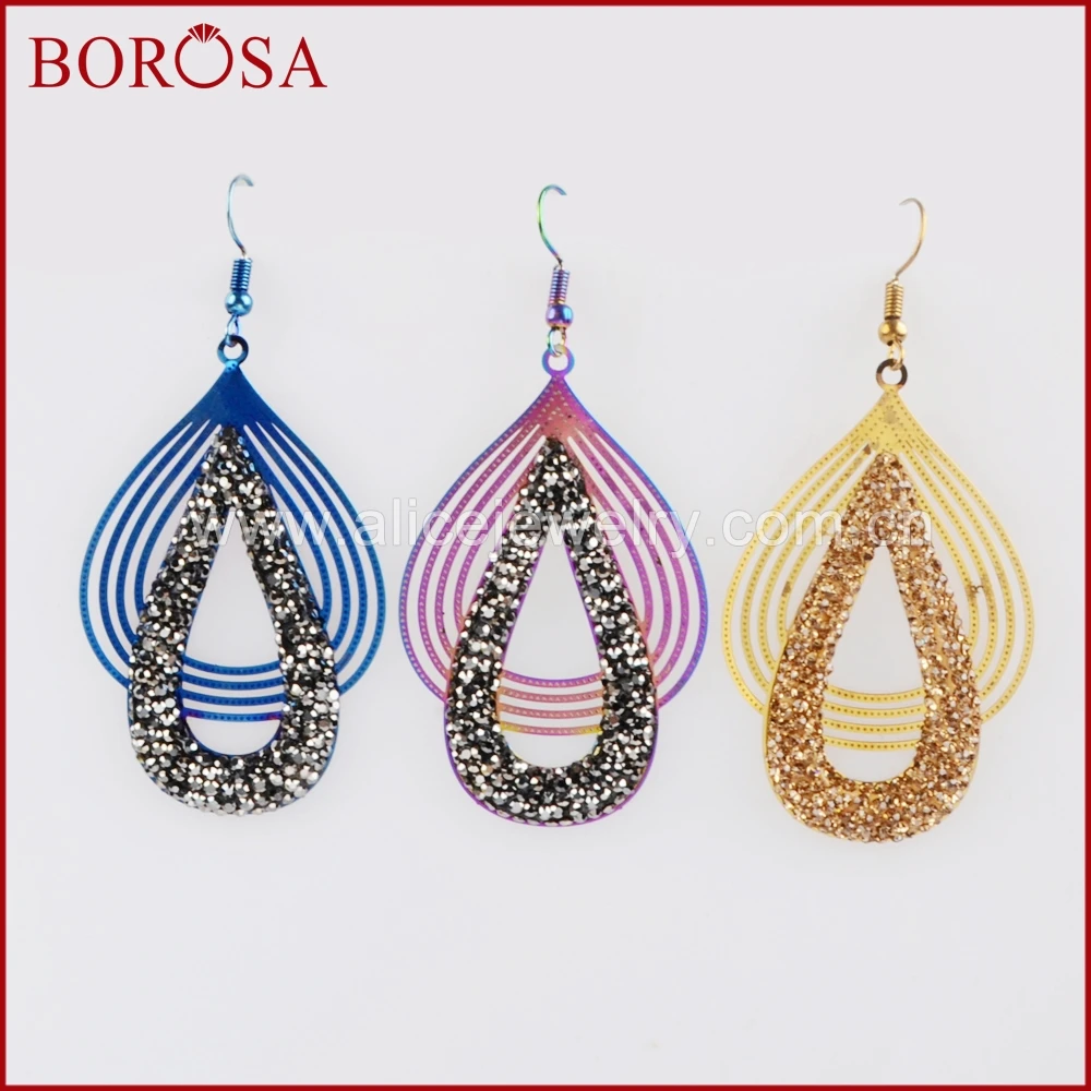 Женские Разноцветные серьги BOROSA висячие в форме капли с металлическими стразами