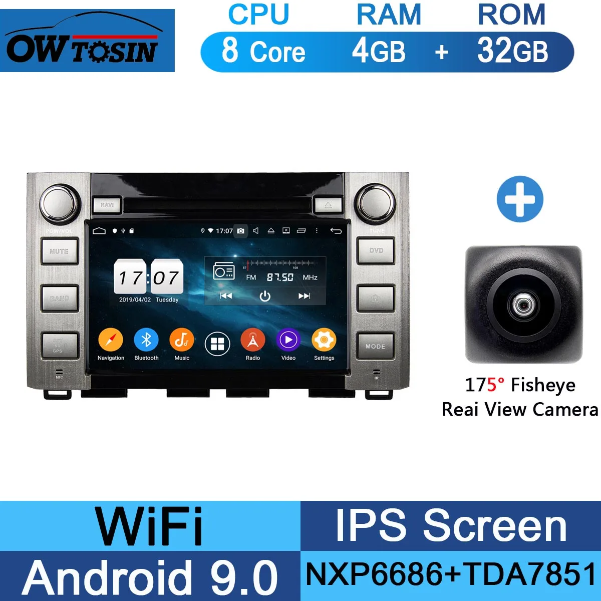32G Fisheye Camera " ips 1920*1080 8 Core 4G ram+ 64G rom Android 9,0 автомобильный dvd-плеер для Toyota Sequoia Tundra DSP радио gps Parrot BT - Цвет: 32G Fisheye Camera