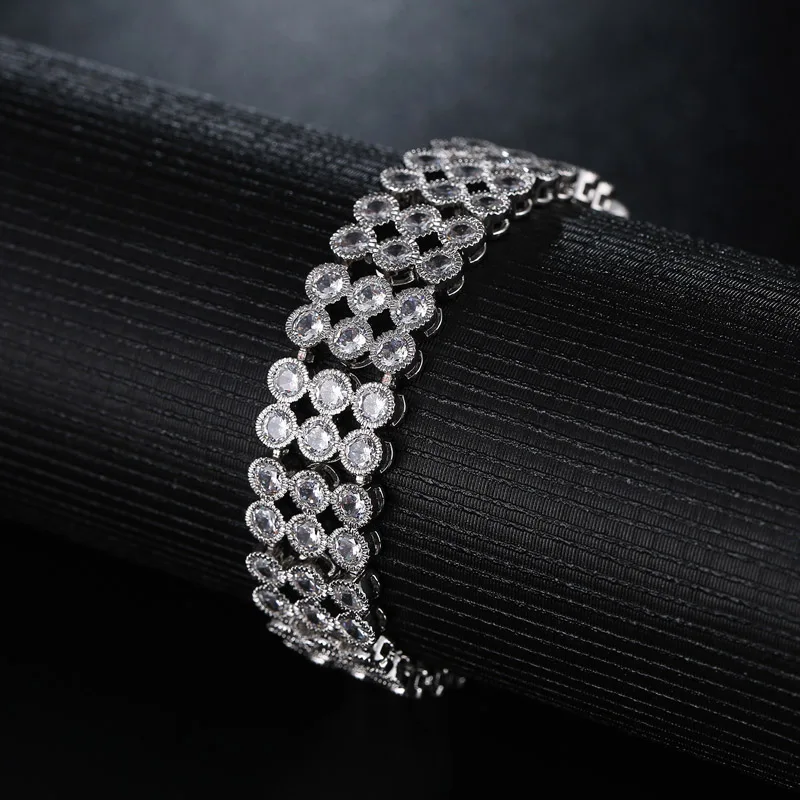 ZuanLiFang Fashion Bracelet High Quality Round Multicolor Cubic Zirconia Wide for Women Three Row CZ Stone Bangle | Украшения и