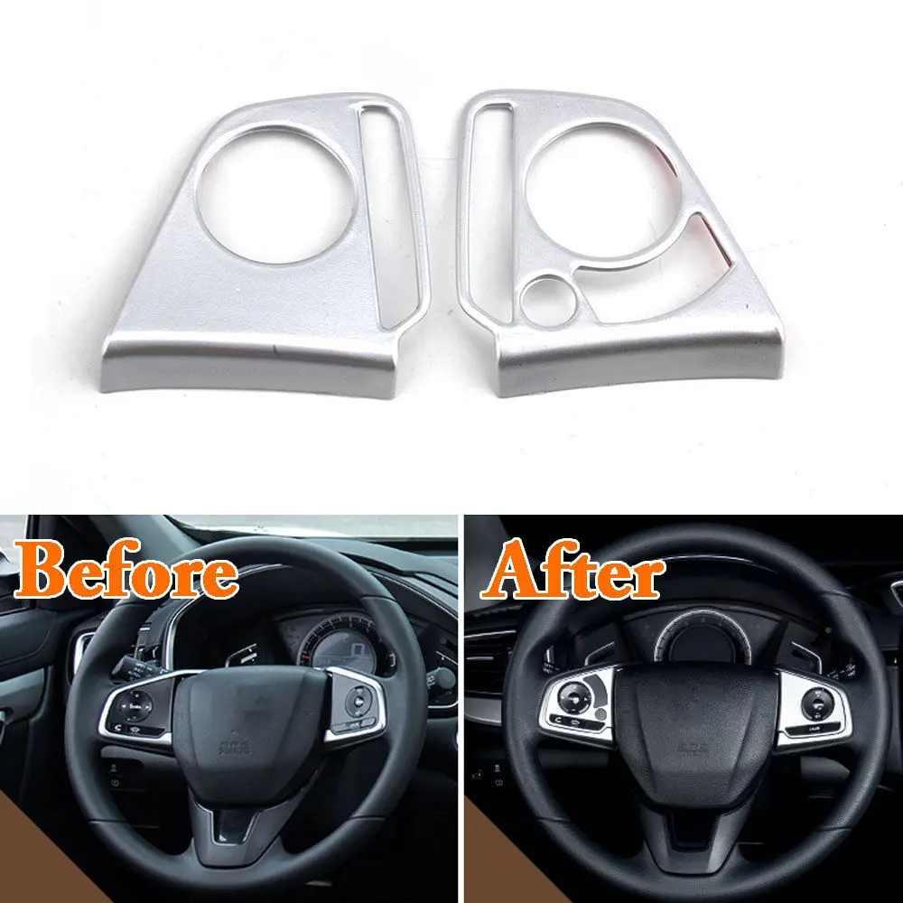

2Pcs Car Interior Mouldings ABS Matte Sliver Steering Wheel Cover Trim Frame Decal For Honda CRV CR-V 2017 Car Styling Covers