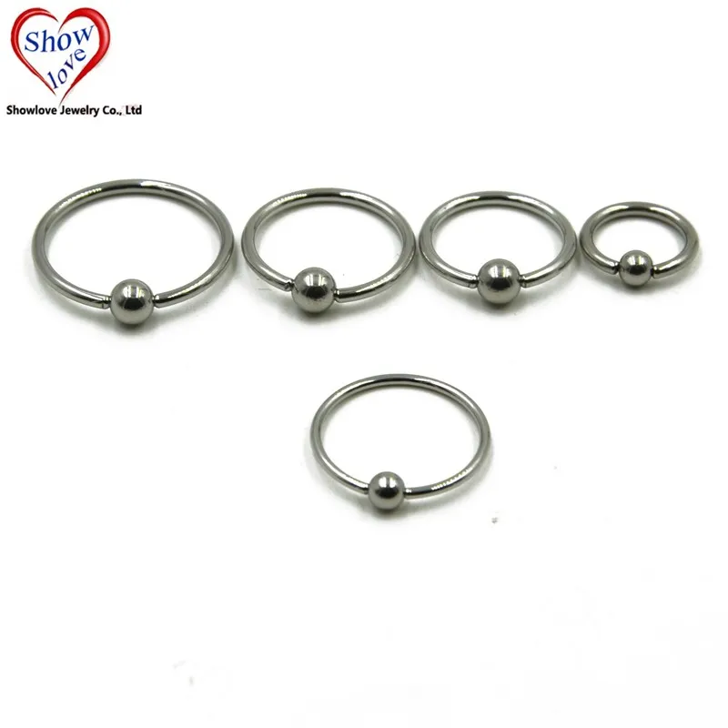 Showlove-10pcs, большие размеры, хирургическая сталь, в плену, бусина, кольца для губ, пирсинг носа, обруч, растягивающиеся уши, серьги в тоннеле