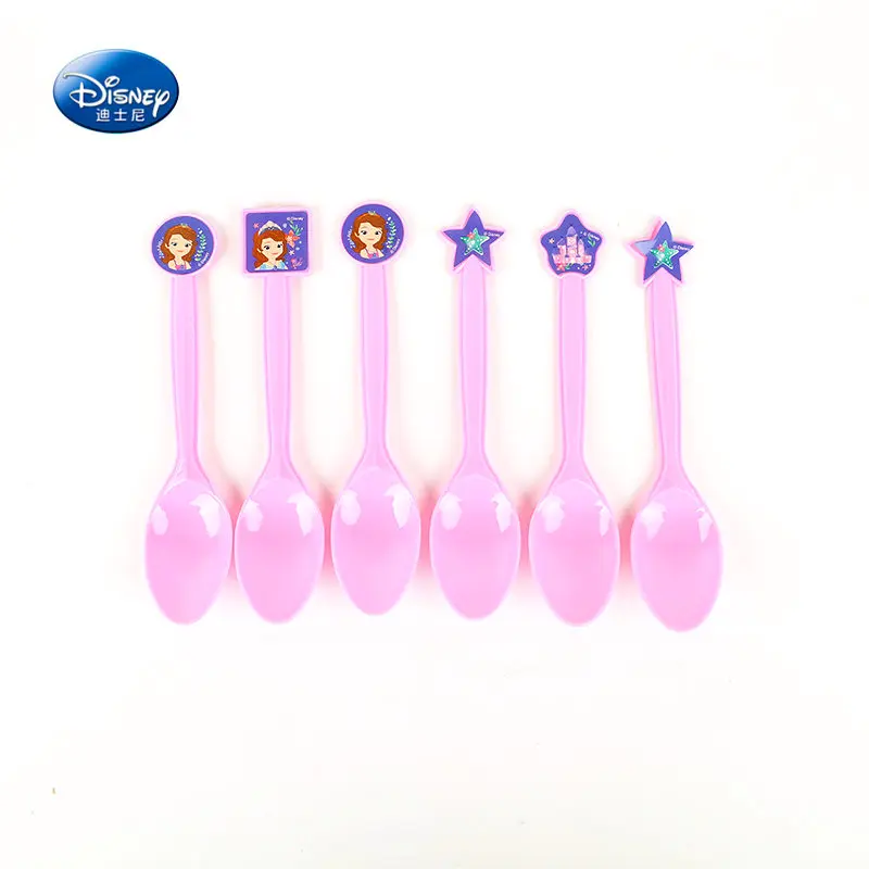 Spoons-6pcs Дисней София Первый пластиковый стол Принцесса София бумажный стаканчик, тарелка детский душ ребенок день рождения семья поставка украшений для вечеринок - Цвет: Spoons-6pcs