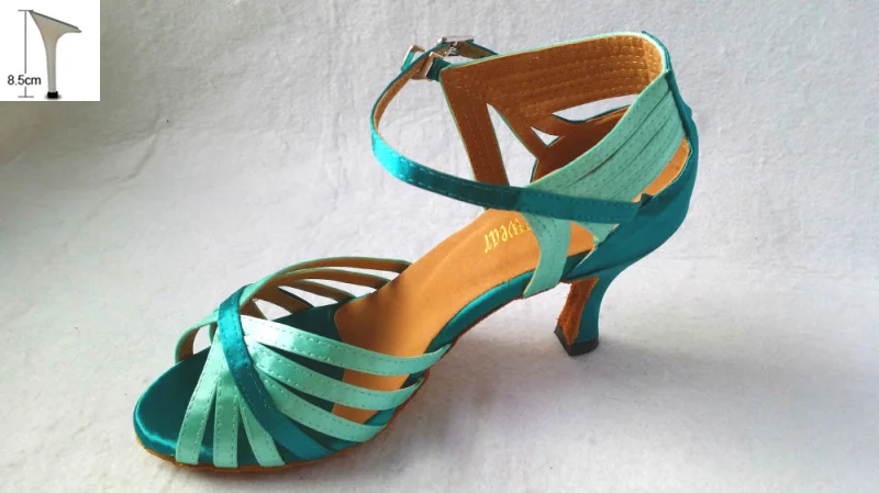 8cm slim heel Женские зеленые атласные бальные туфли для латинских танцев, самбы, сальсы, Ceroc, Танго, танцевальные туфли всех размеров - Цвет: 8cm slim heel