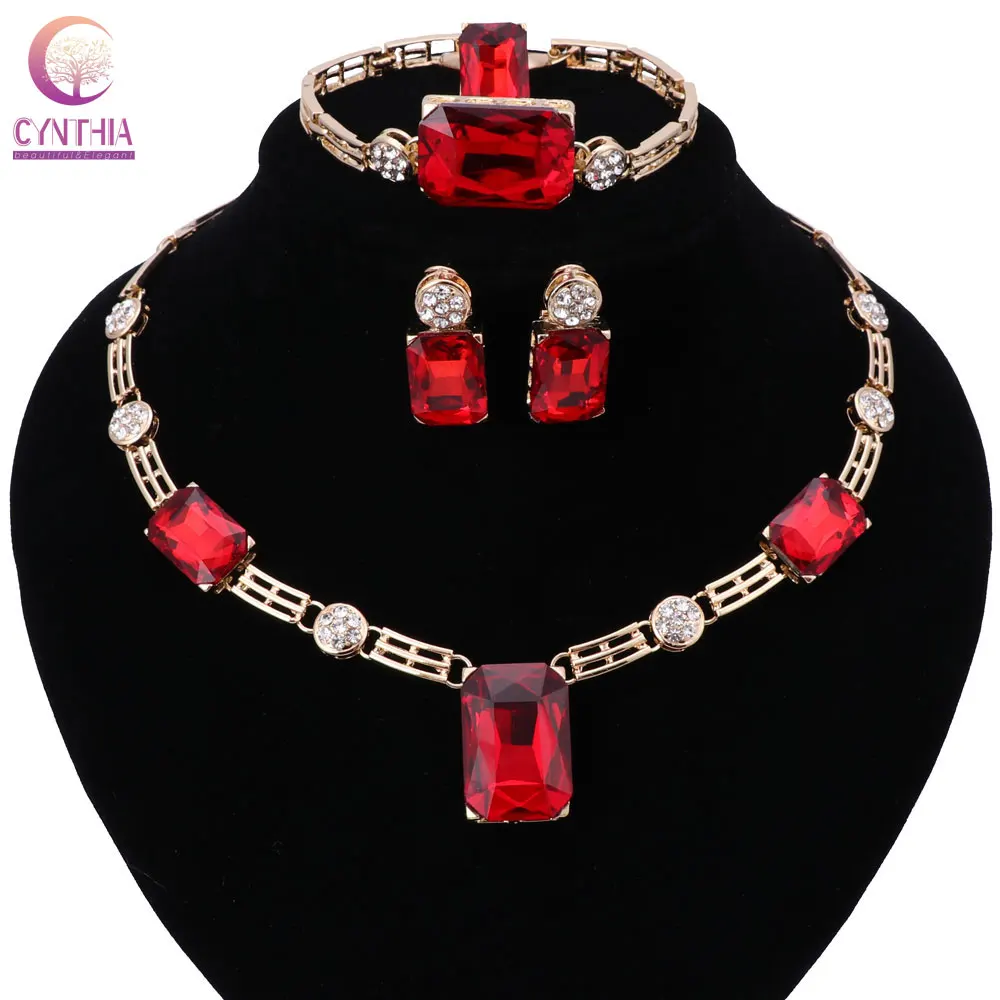 Модные Ювелирные наборы золотого цвета из стекла и кристаллов для женщин