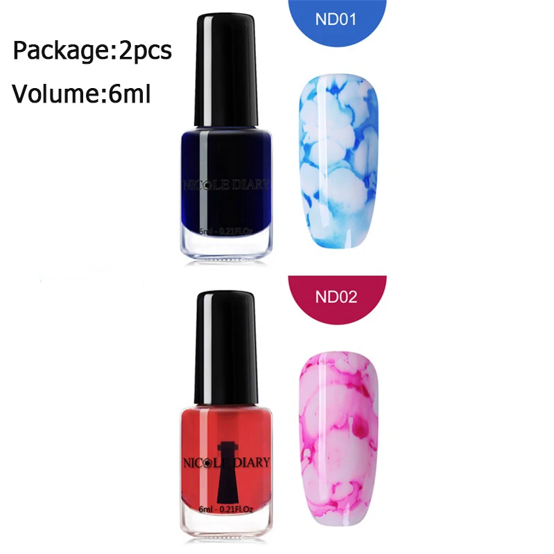 set 1 Nicole Diary 15 мл цветок блеск лак для ногтей набор сверкающих акварельных чернил дым мраморный эффект лак Декоративный Лак для ногтей 6 мл комплект - Цвет: set 1