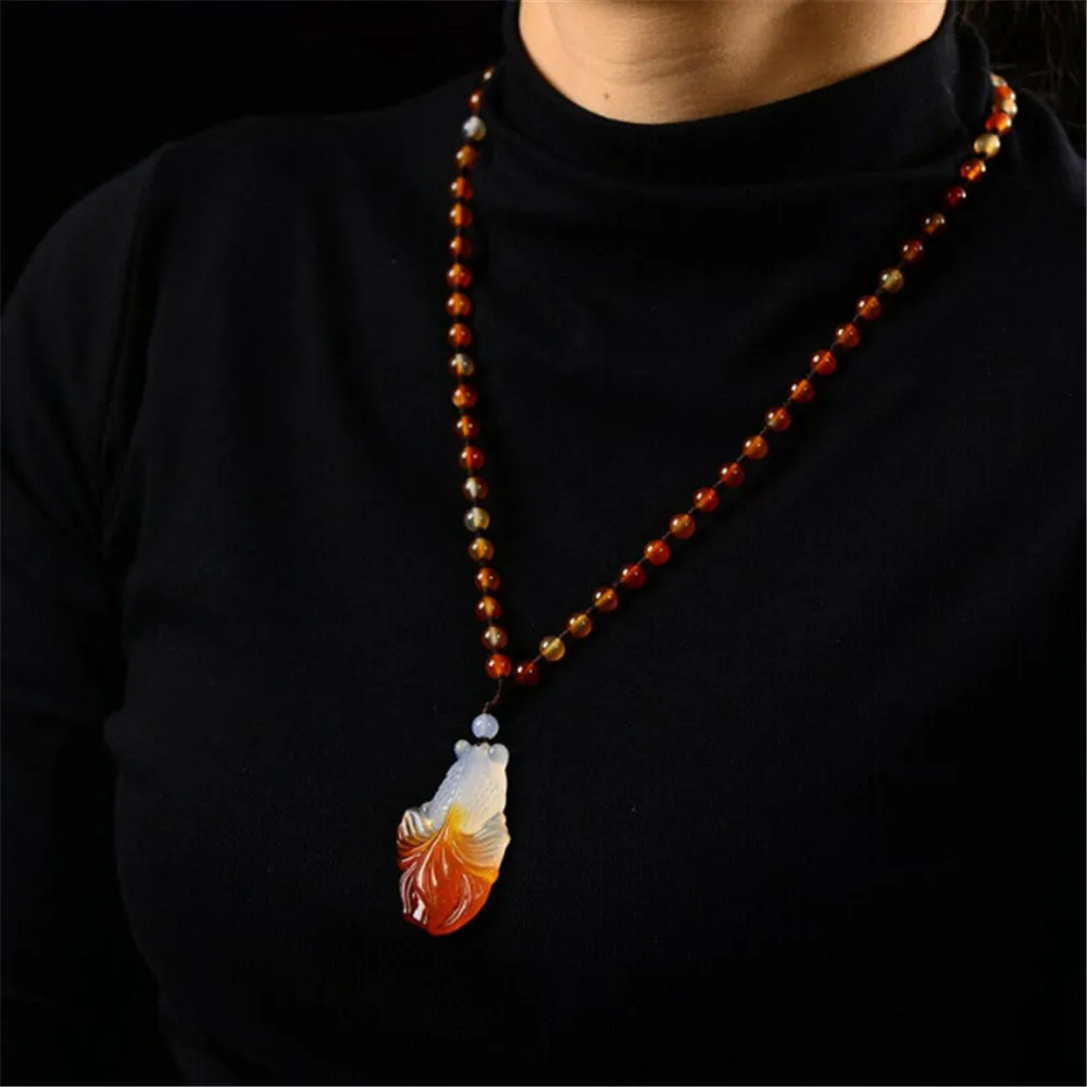 HFANCYW Трендовое натуральное красивое колье из оникса с изображением золотой рыбки