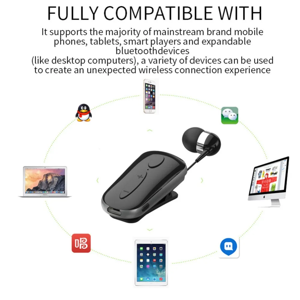 Buyincoins стерео Беспроводная Bluetooth гарнитура звонки напоминают вибрацию износ клип драйвер Auriculares наушники для телефона