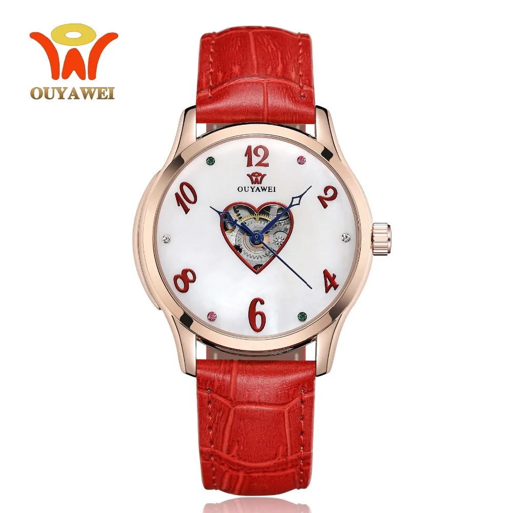 Новые автоматические механические Женские наручные часы montre femme с кожаным