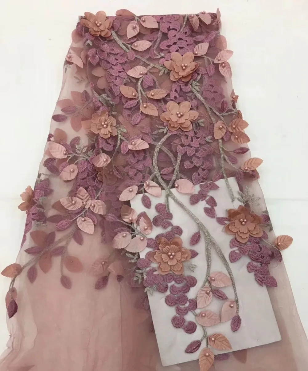 Золотисто белые африканские жаккардовые вышитые ткани 3d Кружева бисера