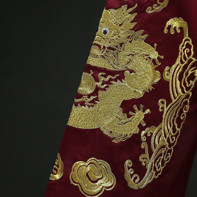 Мужской красный cheongsam тост костюмы жениха платье куртка длинное Традиционный