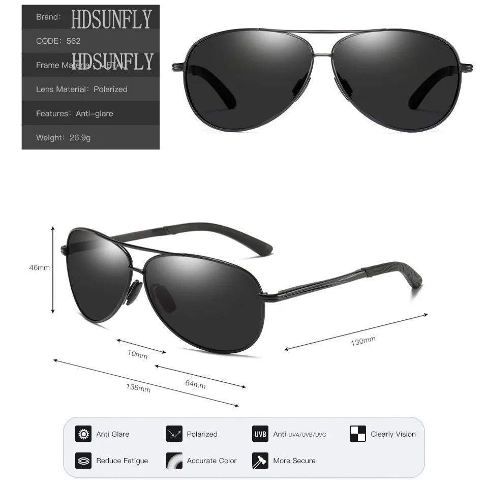 Мужские винтажные Поляризованные солнцезащитные очки HD Классические с