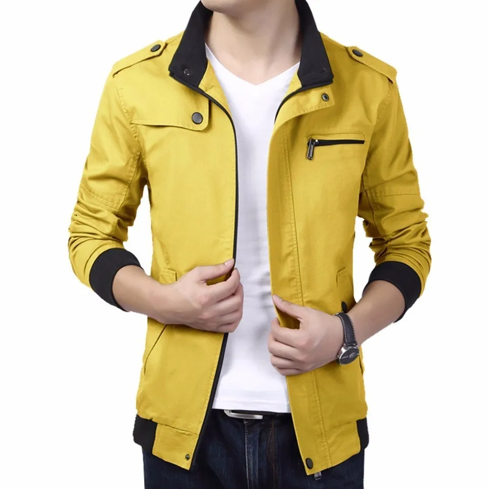 Куртка мужская демисезонная однотонная из 100% хлопка на молнии с карманами|fashion men