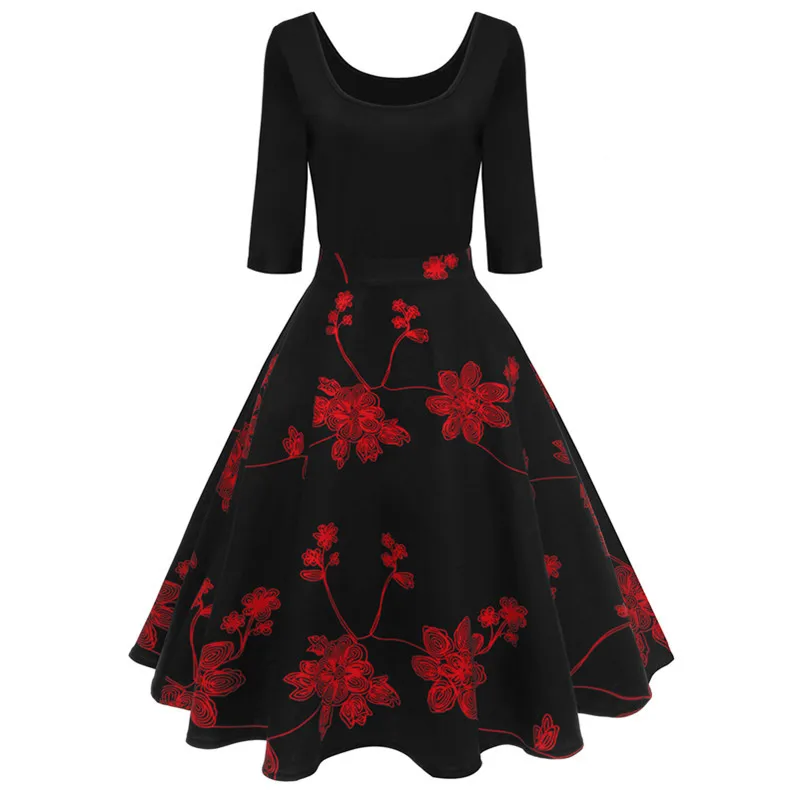 Женское винтажное платье с цветочным принтом коротким рукавом и пэчворком|dress