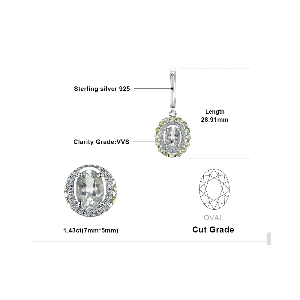 Jewelrypalace Винтаж 2.4ct натуральный зеленый аметист перидот Клипсы 925 серебро модные