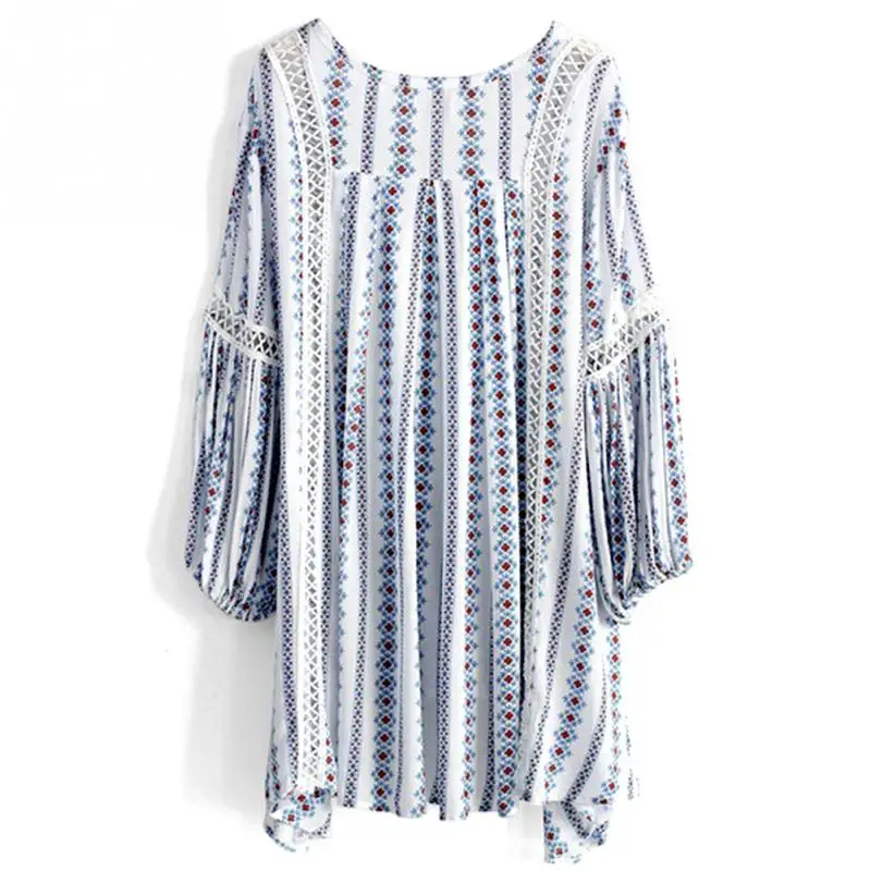 Для женщин V вырез горловины пуловер с длинными рукавами синий печать свободные