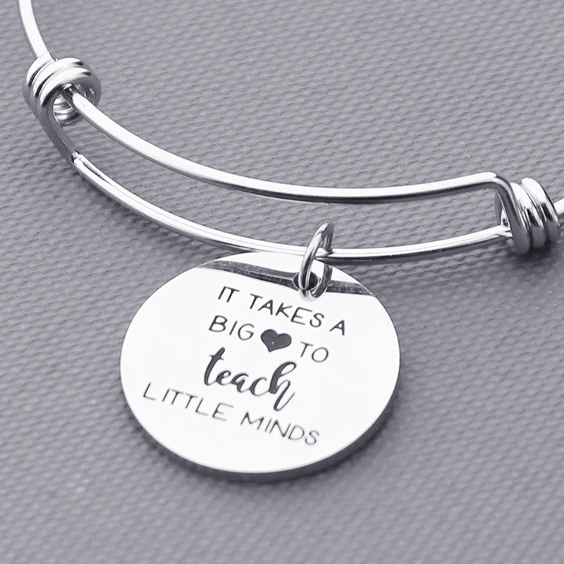 Браслет из нержавеющей стали подарок для учителя с шармом в виде сердца обучения