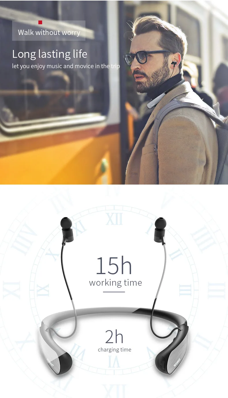 Somic SC1000 спортивные Bluetooth наушники с активным шумоподавлением шейным ремешком беспроводные наушники гарнитура для телефонов и музыки