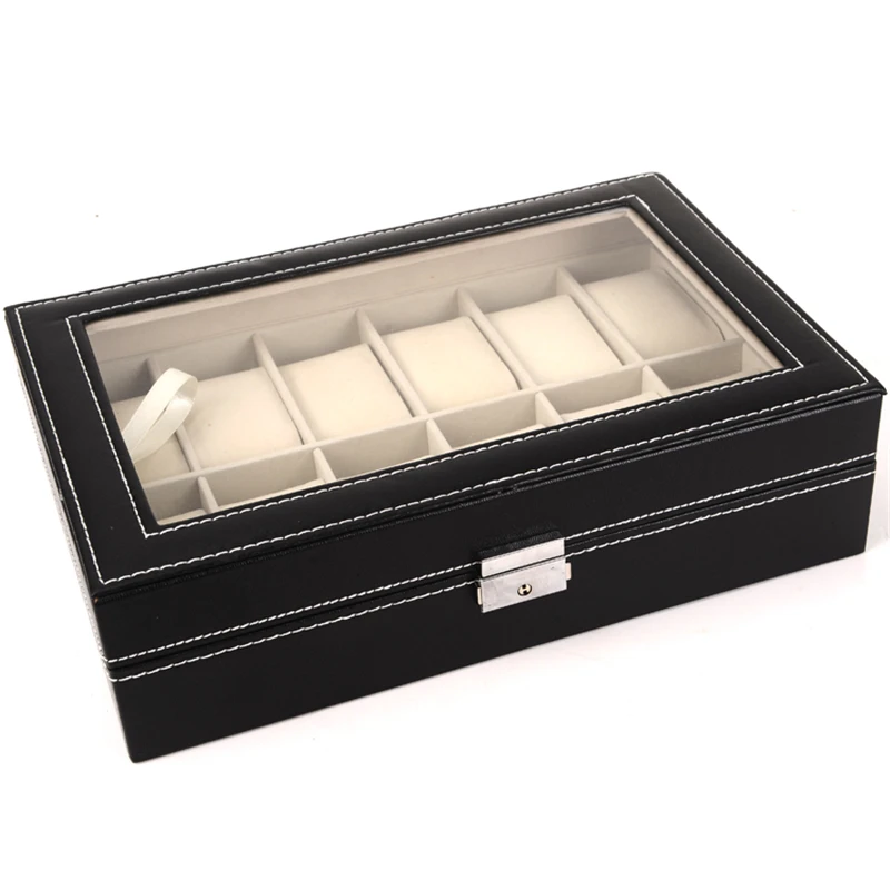 12 Сетки вахта коробка для хранения из искусственной кожи черный корпус часов