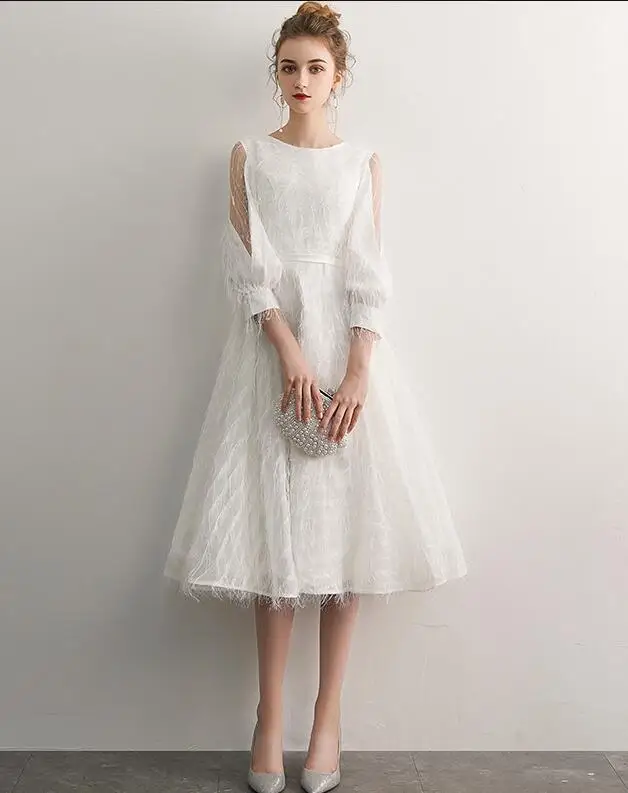 Weiyin Robe de Soiree Courte розовое винтажное кружевное вечернее платье короткое вечернее платье с поясом Vestido de Festa WY1410 - Цвет: Белый