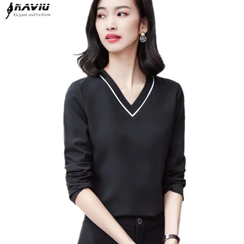 Naviu в Корейском стиле Стиль блузки женские 2019 Blusa Feminina Мода V образным вырезом