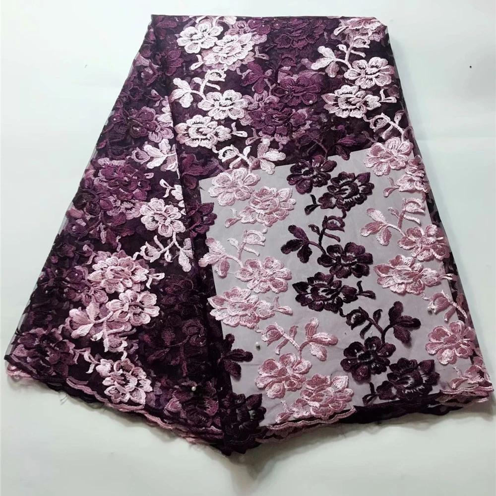 Вышитый тюль кружевная бейка французского кружева с бисером и камнями