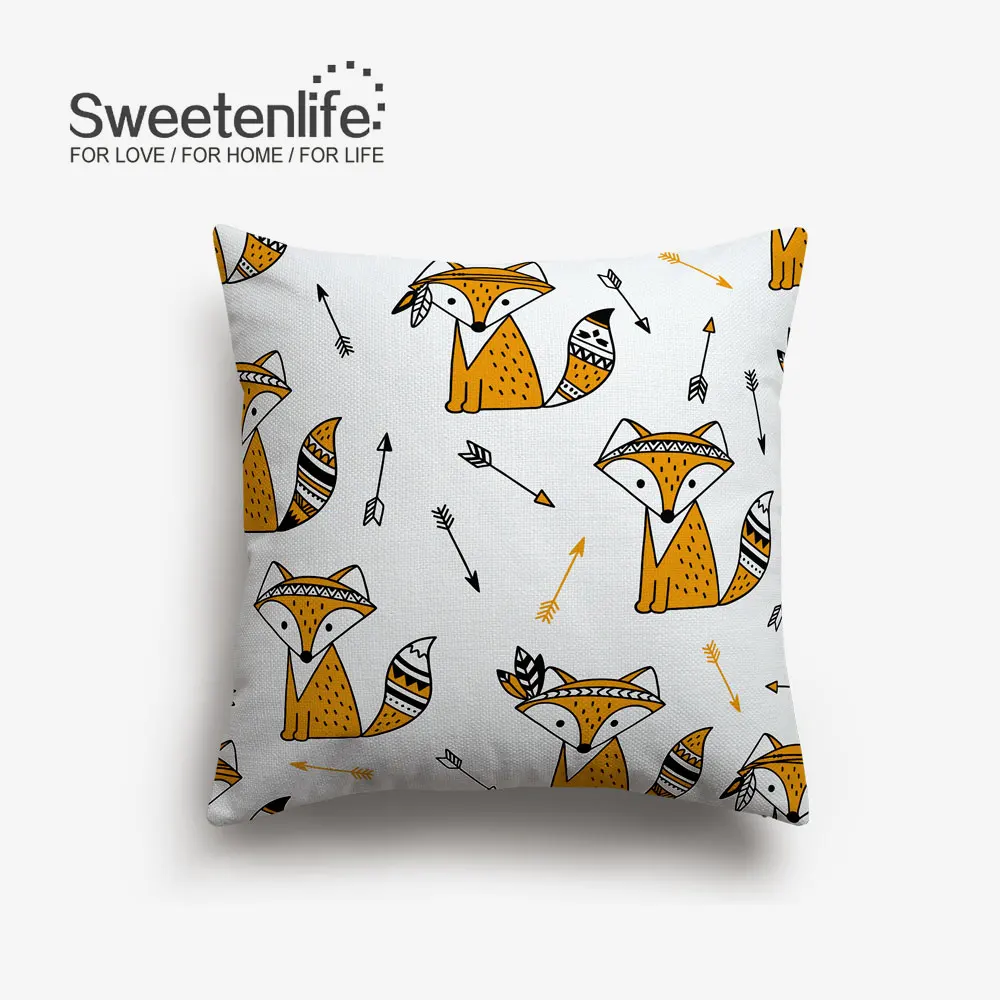SL0379 Sweetenlife акварель милые бегущая лиса Чехлы зеленого цвета с узором в виде листьев, Подушка для стула, 45x45 см/30x50 см наволочки Декор - Цвет: SL0379
