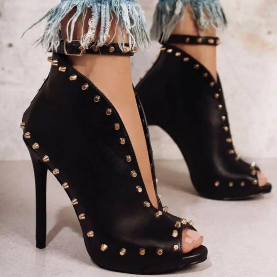 Женские ботинки с открытым носком Koovan ботильоны на высоком каблуке пряжкой и