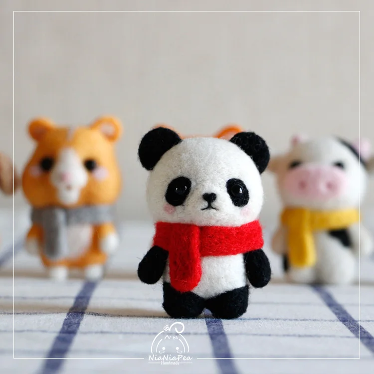 Original DIY cute cartoon puppy cow panda fox bunny hamster handmade felted wool little farm animals stuffed plush toys gift | Игрушки и