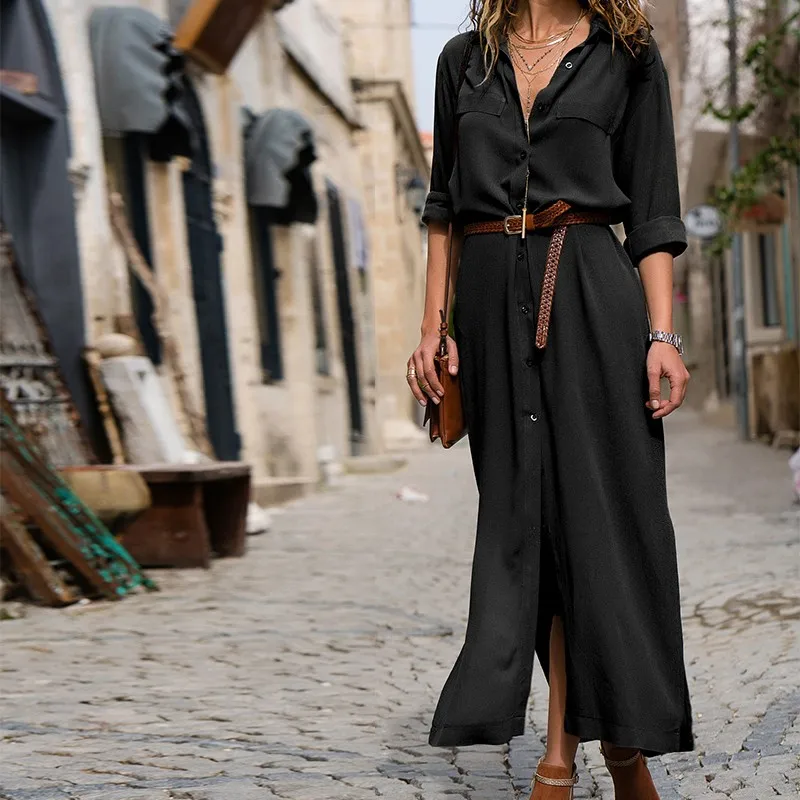 Новинка 2018 модное женское повседневное длинное платье осенне-зимнее с длинным