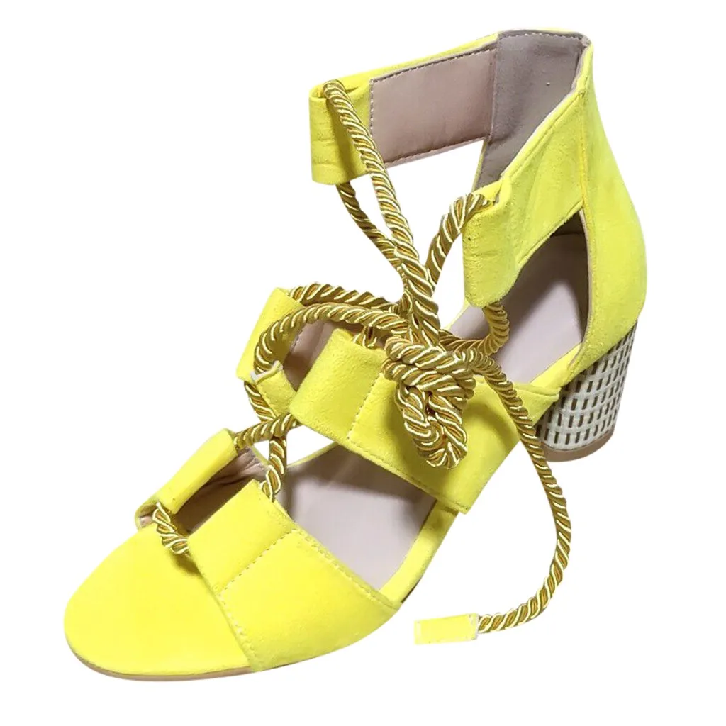 Rome High Round Heels Sandal Women Hemp Rope Ankle Staps Gradiator Sandals Fashion Summer Ladies Retro Shoes Zapatos De Mujer 25 | Обувь